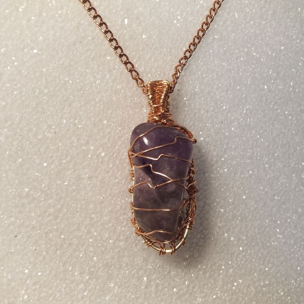 Raw Copper Wrapped Amethyst Pendant Necklace